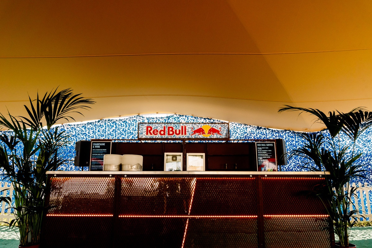 Branded bar under a stretch canopy